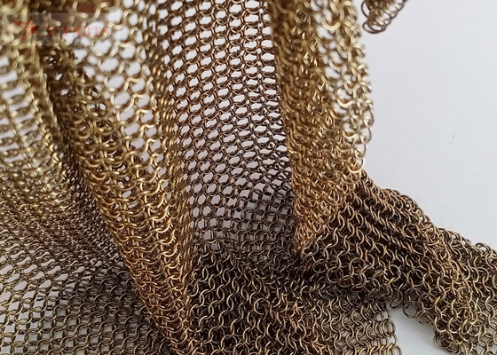 Màu đồng thau rèm lưới bằng thép không gỉ Chainmail 0,53x3,81mm Trang trí không gian nội thất